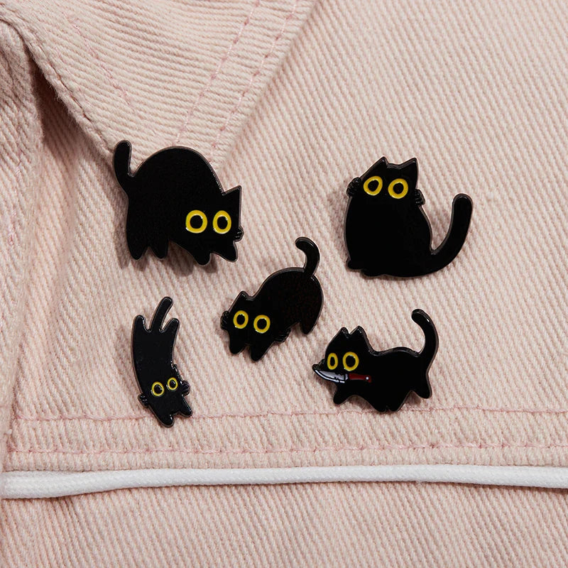 Black Cat Brooch Cute Big Eyes Metal Badge Geometric Accessories