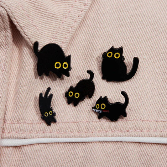 Black Cat Brooch Cute Big Eyes Metal Badge Geometric Accessories