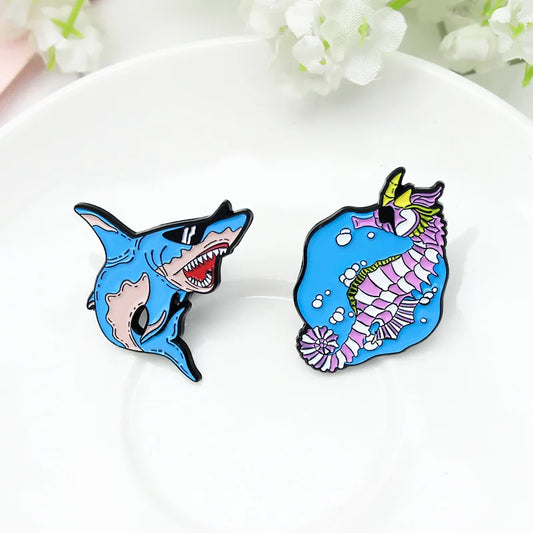 Seahorse Shark Enamel Pin Brooch for Clothes Collar