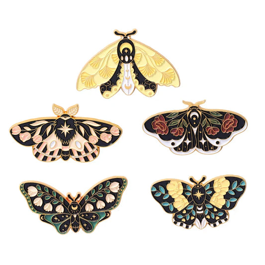 Moth Butterfly Enamel Pin Colorful Flower Leaf Pattern Metal Brooch Jewelry Gifts