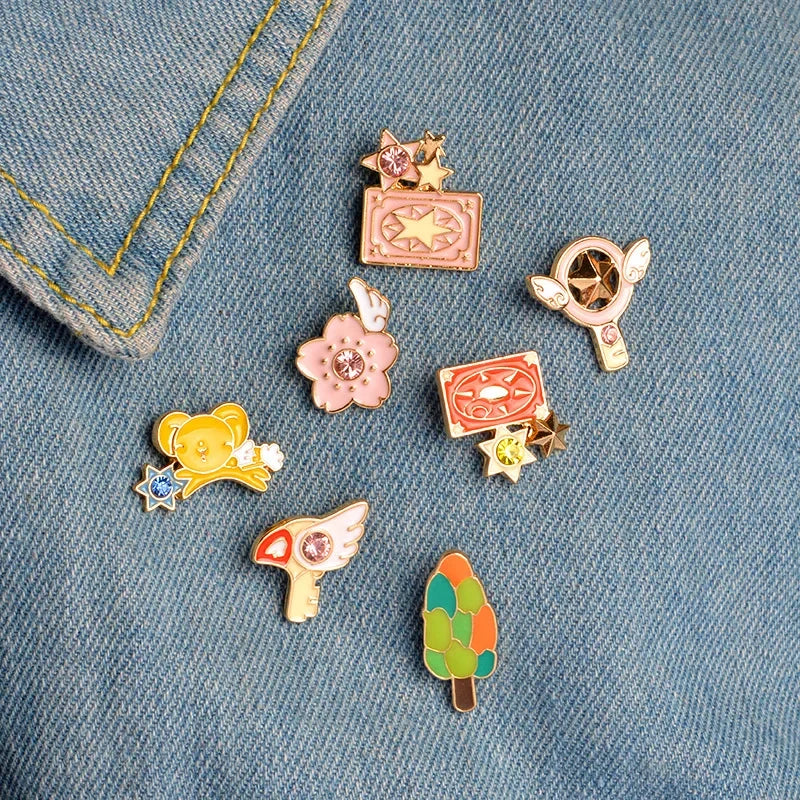 Card Captor Sakura Enamel Pins Set - Kero, Sword, Star Wand Badges