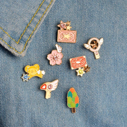 Card Captor Sakura Enamel Pins Set - Kero, Sword, Star Wand Badges