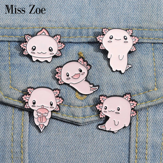 Salamander Enamel Pins Cute Pink Dragon Brooch Lapel Badge Animal Jewelry Gift