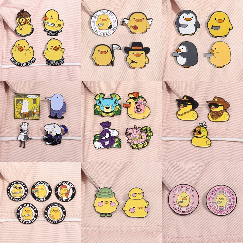 Cute Yellow Duck Enamel Pins Set Cartoon Animal Brooches Lapel Badge Jewelry Gifts Wholesale