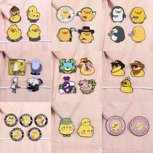 Cute Yellow Duck Enamel Pins Set Cartoon Animal Brooches Lapel Badge Jewelry Gifts Wholesale
