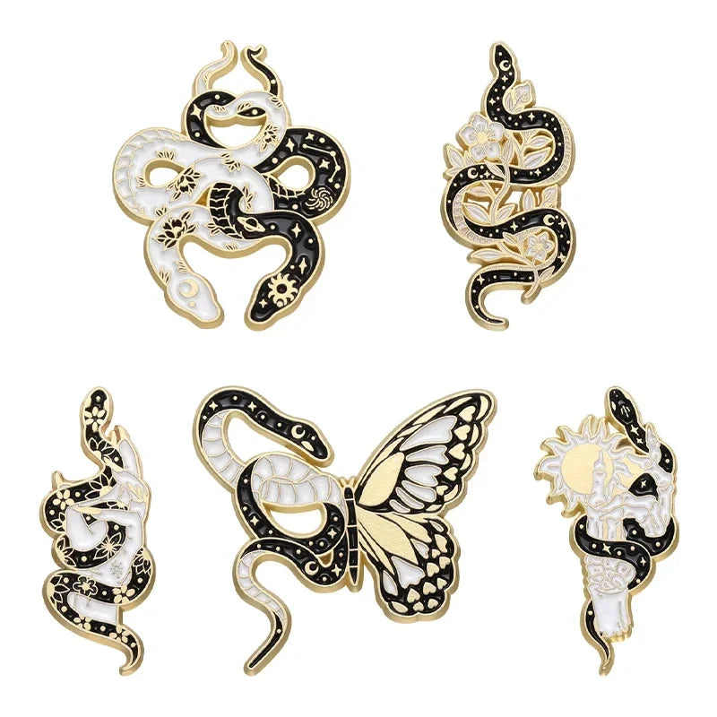 Punk Snake Butterfly Enamel Pin Goth Halloween Lapel Hat Backpack Gift