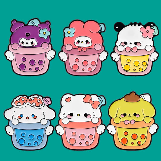 Bubble Tea Kawaii Kitty Enamel Pin Lapel Brooch Jewelry Gift