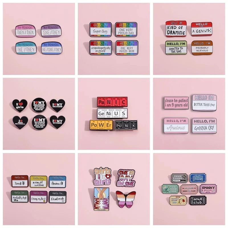 Funny Dialogue Enamel Pin Set - Custom Quotes Brooches Lapel Backpack Badge Wholesale