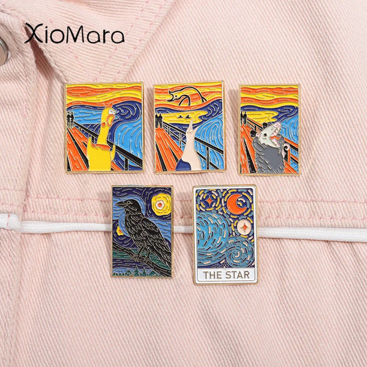 Van Gogh Night Sky Enamel Pin Opossum Goose Brooch Lapel Badge Jewelry Gifts