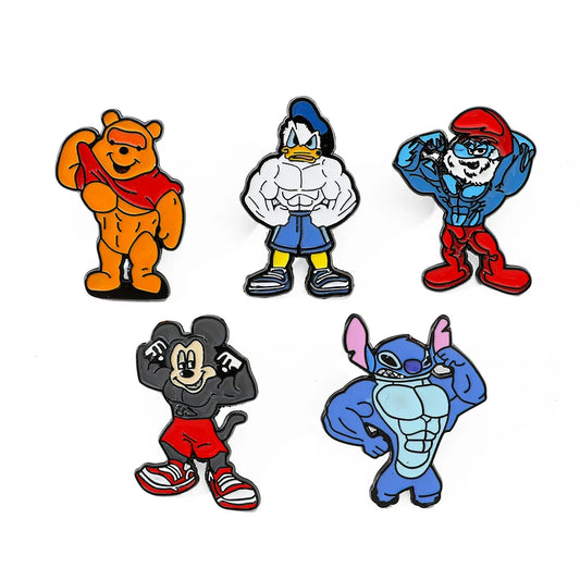 Anime Muscle Stitch Pooh Bear Enamel Pin Set - Brooch Badge Jewelry for Backpack & Clothing