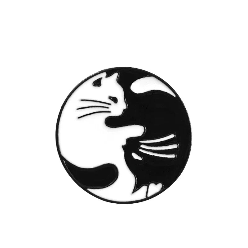 Black White Cat Enamel Brooch Cartoon Kitten Pin Retro Kids Jewelry Gift