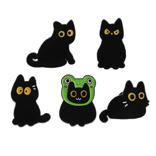 Black Cat Frog Enamel Pin Cute Animal Brooch Lapel Badge Jewelry Gift