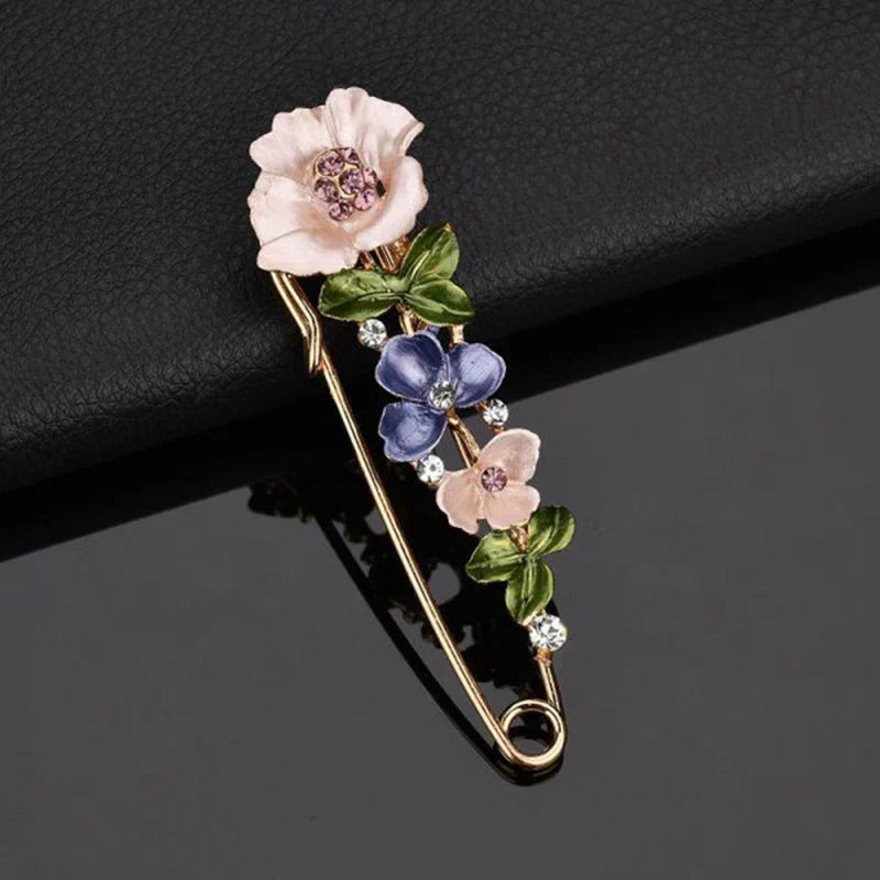 Elegant Rhinestone Flower Brooch Pin for Women - Enamel Lapel Pin Badge for Cardigan, Scarf, Dress Jewelry Gift