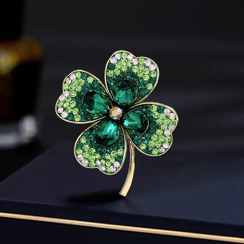 Rhinestone Clover Brooches Women Coat Jewelry Accessories