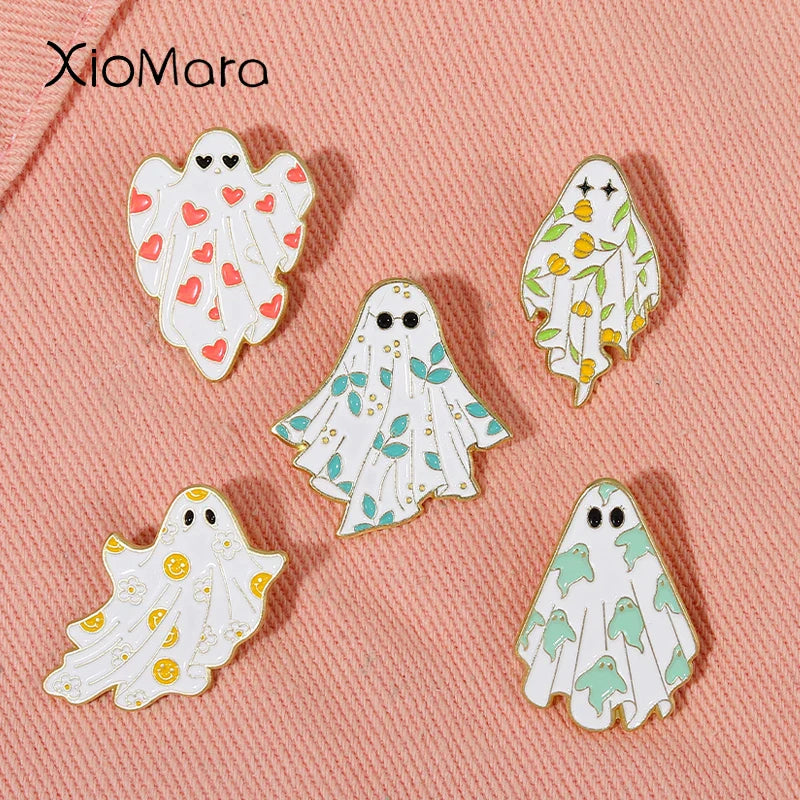 Cute Ghost Halloween Enamel Pins Spooky Brooches Lapel Backpack Badge Jewelry Gifts