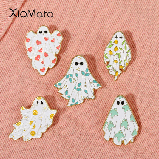 Cute Ghost Halloween Enamel Pins Spooky Brooches Lapel Backpack Badge Jewelry Gifts