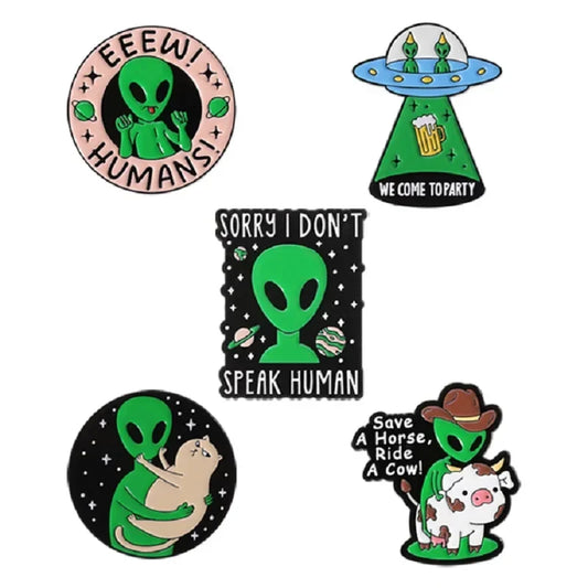 Alien UFO Enamel Pin - Sorry I Don't Speak Human Brooch Lapel Badge