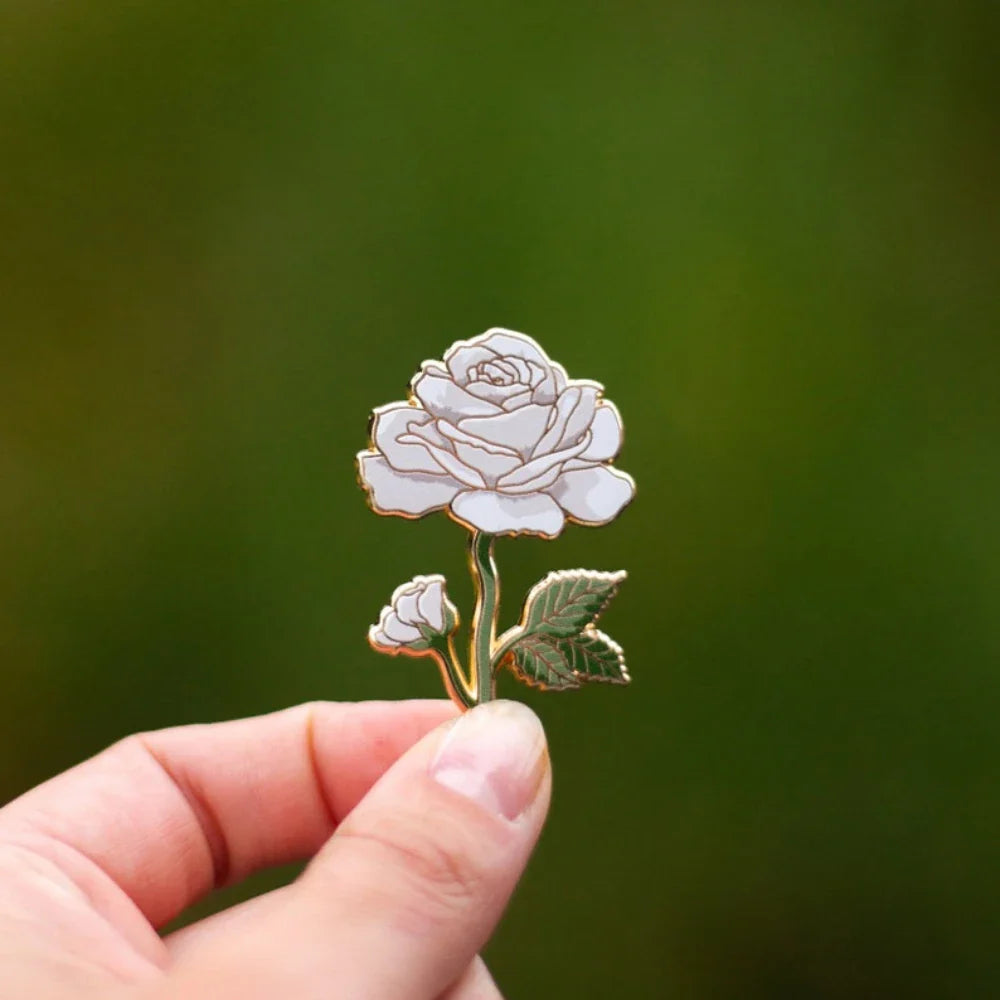 White Rose Enamel Pin, Birth Flower Jewelry, Botanical Lapel Brooch, Remembrance Gift, Mother's Day