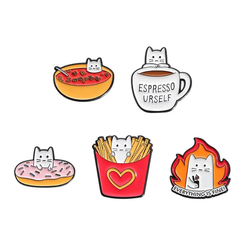Cute Kitten Donut Coffee Cat Enamel Pins Lapel Brooches Jewelry Gift