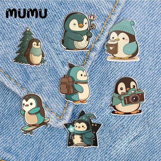 Cute Penguin Lapel Pin Acrylic Brooch Handmade Epoxy Jewelry Badge