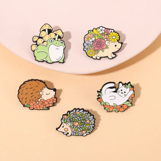 Frog Mushroom Enamel Brooches Cartoon Pins Backpack Badges Jewelry Gifts