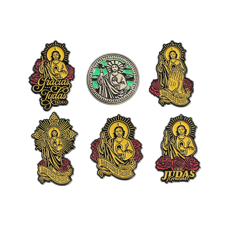 San Judas Tadeo Enamel Pins Holy Art Statues Brooches Backpack Lapel Badges Jewelry Gifts