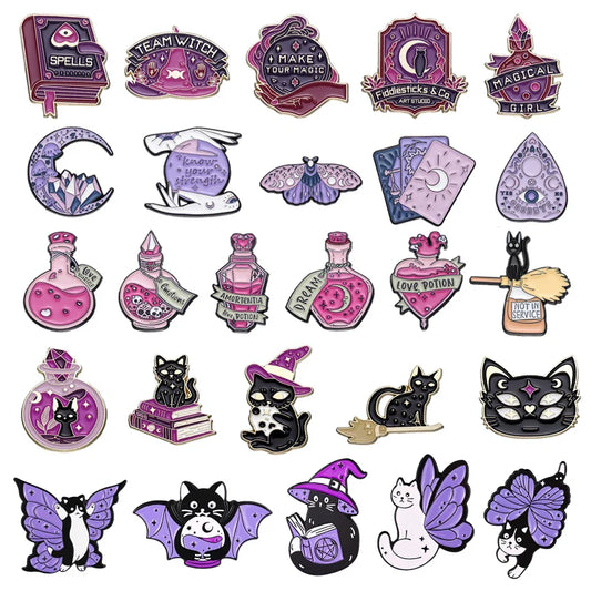 Punk Witch Enamel Pin: Crystal Ball Moon Hat Potion Brooch Gothic Jewelry Gift