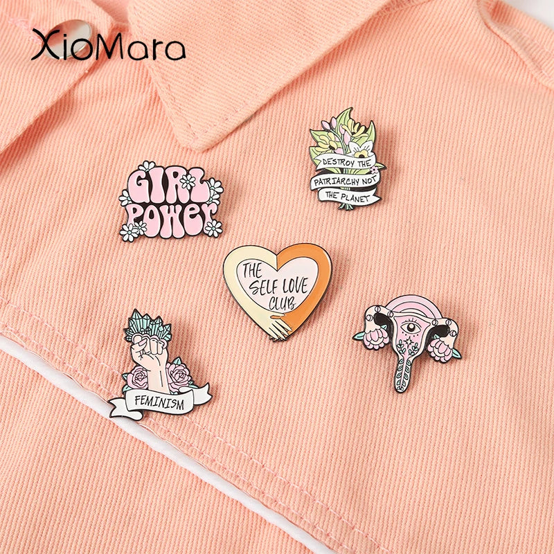 Girl Power Enamel Pin Flower Badge for Clothes Backpacks Jewelry Gifts