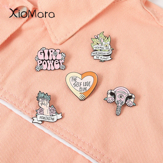 Girl Power Enamel Pin Flower Badge for Clothes Backpacks Jewelry Gifts