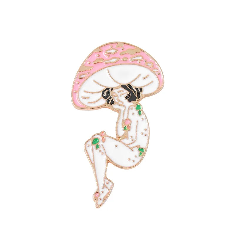 Mushroom Girl Tinplate Lapel Pin Badge Cartoon Jewelry Gift