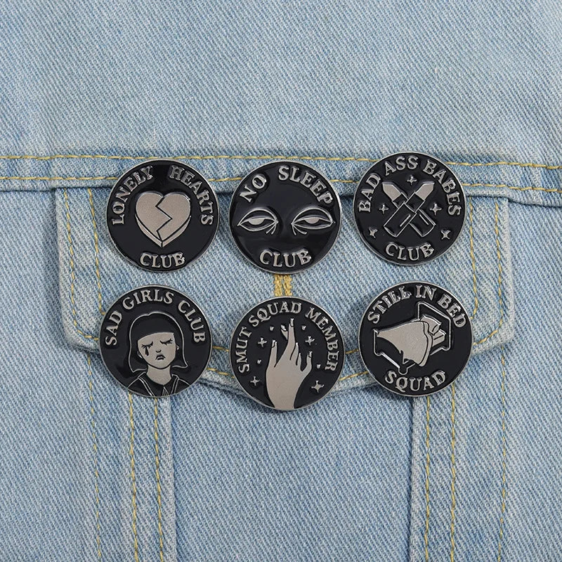 Black Gothic Enamel Pins No Sleep Club Brooch Punk Metal Lapel Badge