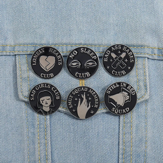 Black Gothic Enamel Pins No Sleep Club Brooch Punk Metal Lapel Badge