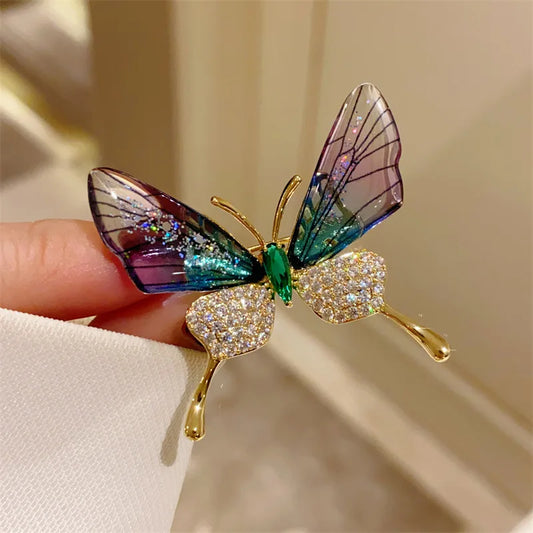 CZ Butterfly Brooches Pins for Women Purple Green Crystal Insect Jewelry Gifts
