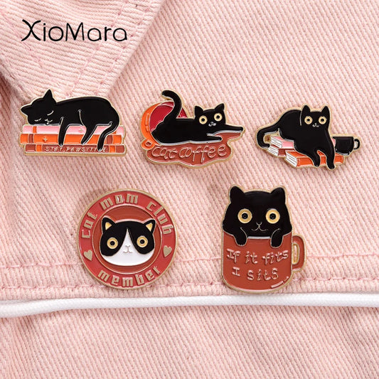 Cute Kitten Coffee Cup Enamel Pin Brooch Badge Accessories Gifts