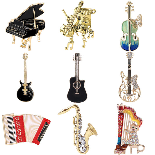 Enamel Violin Brooch Rhinestone Music Pin Jewelry Accessories