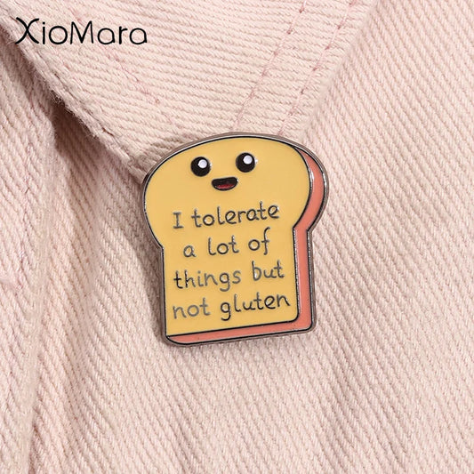 Cartoon Toast Enamel Pin Gluten-Free Brooch Lapel Badge Jewelry Gift