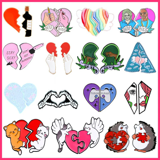 BEST BUDS Heart Enamel Pins Rainbow Cat Hedgehog Brooch Lapel Jewelry