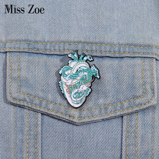 Marine Life White Dragon Enamel Pins Heart Brooches Lapel Badges Animal Jewelry Gift