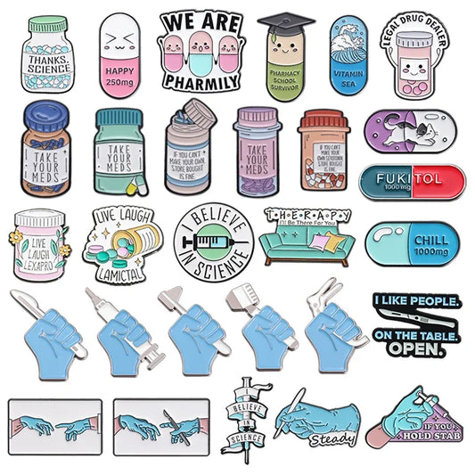 Cartoon Medical Enamel Pin Syringe Scalpel Brooch Lapel Badge Gift
