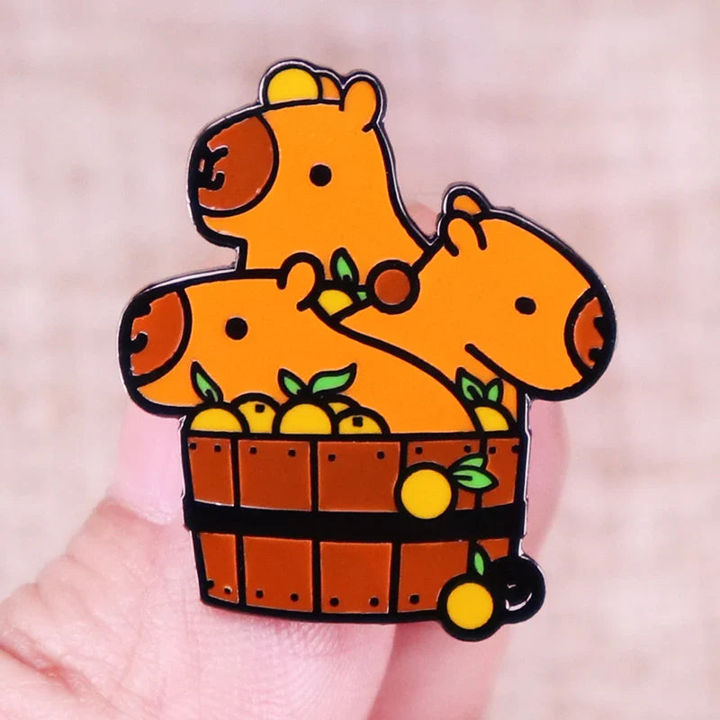Capybara Yuzu Citrus Bath Enamel Pin Cute Animal Brooch