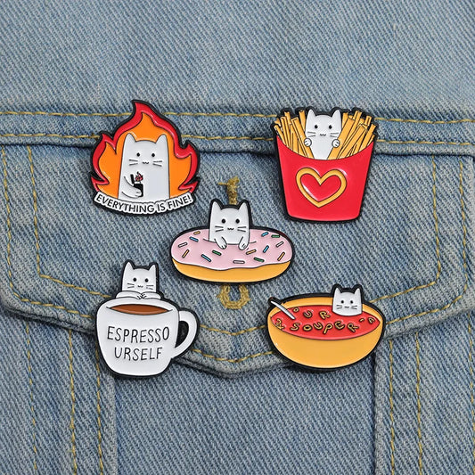 Cartoon Cat Enamel Pins Cute Kitten Brooch Lapel Badges Jewelry Accessories Wholesale