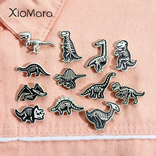 Dinosaur Enamel Pins: Triceratops, T-Rex, Stegosaurus Brooches for Backpack or Gift