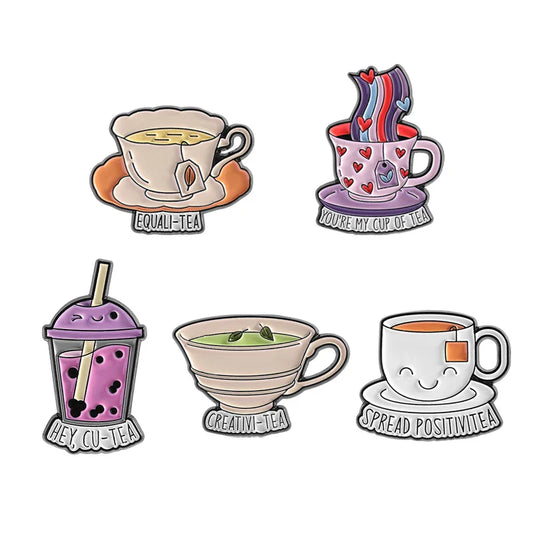 Creative Milk Tea Enamel Pins - Spread Positivi-Tea Lapel Badge Gift