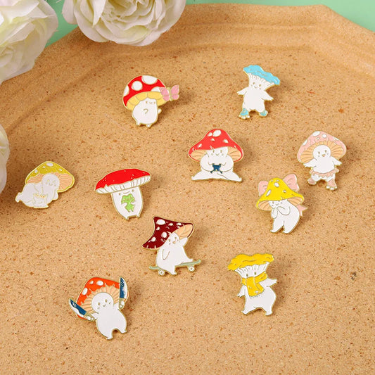 Mushroom Butterfly Skateboard Cartoon Brooch Enamel Pins Denim Bag Marine Animal
