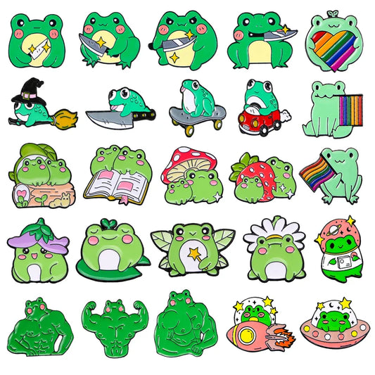 Cartoon Frog Enamel Pin Rocket Spaceship Mushroom Muscle Brooch Cute Lapel Jewelry Gift