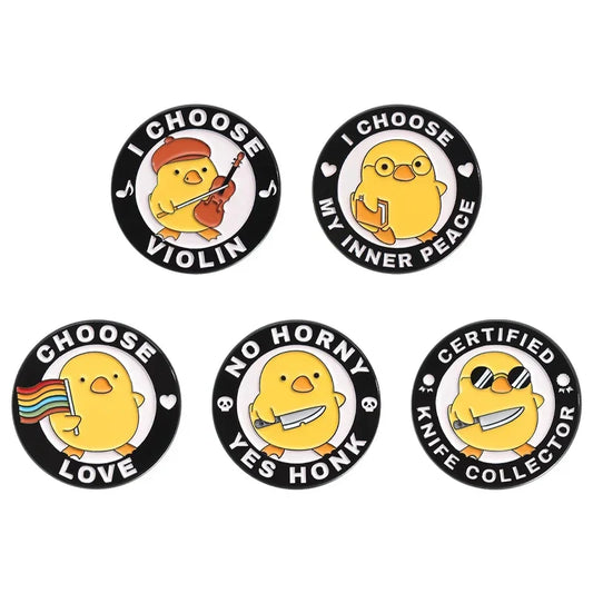 Funny Yellow Duck Enamel Pins Inner Peace Love Brooch Backpack Lapel Badge Jewelry Gifts