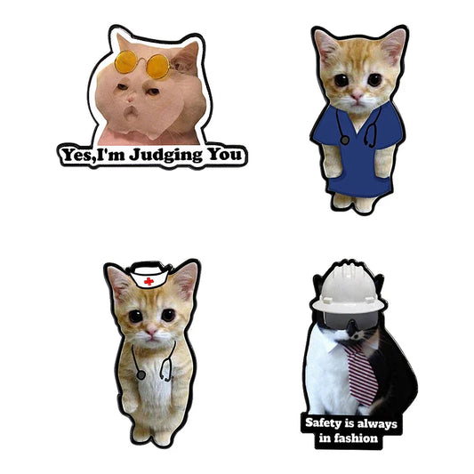Judging You Cat UV Print Pin Cartoon Animal Doctor Brooch Lapel Badge Accessory Gift