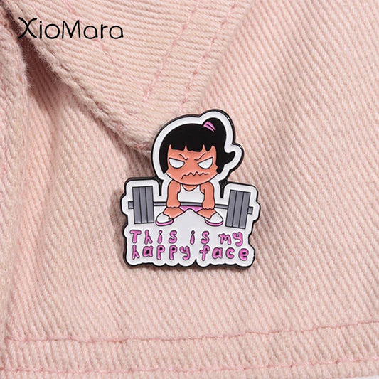 Funny Gym Barbell Girl Enamel Pin Brooch Lapel Badge Jewelry Gift
