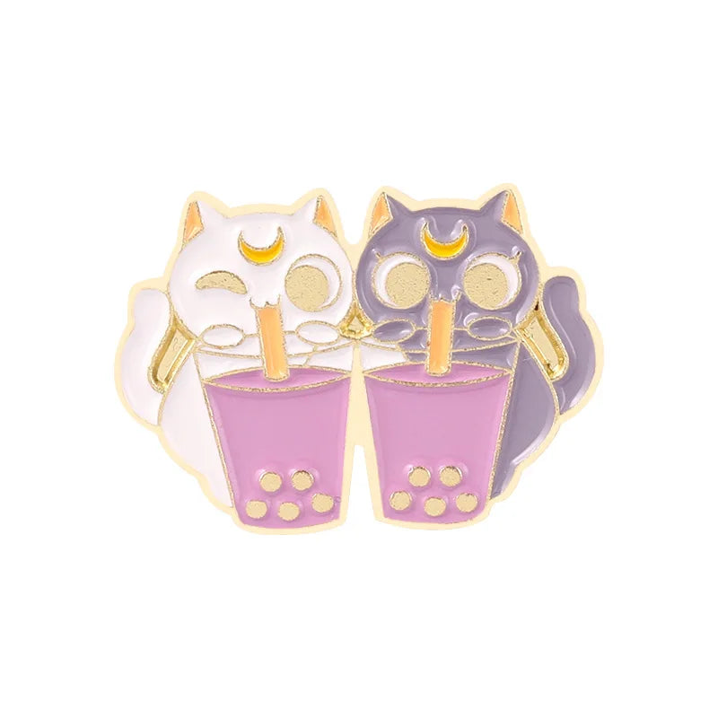 Pearl Milk Tea Cat Enamel Pin Badge Periodic Table Brooch Lapel Jewelry Gift