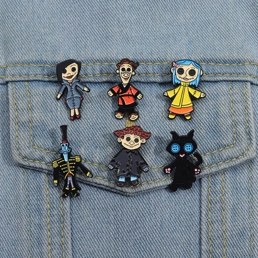 Ragdoll Button Eyes Enamel Pins Gothic Cartoon Brooch Lapel Badge Jewelry Gift